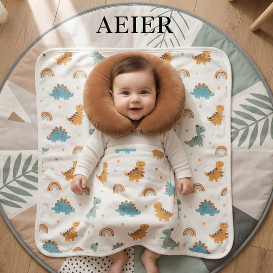 The Cozy Explorer Set: Plush Neck Pillow & Dino Blanket Duo