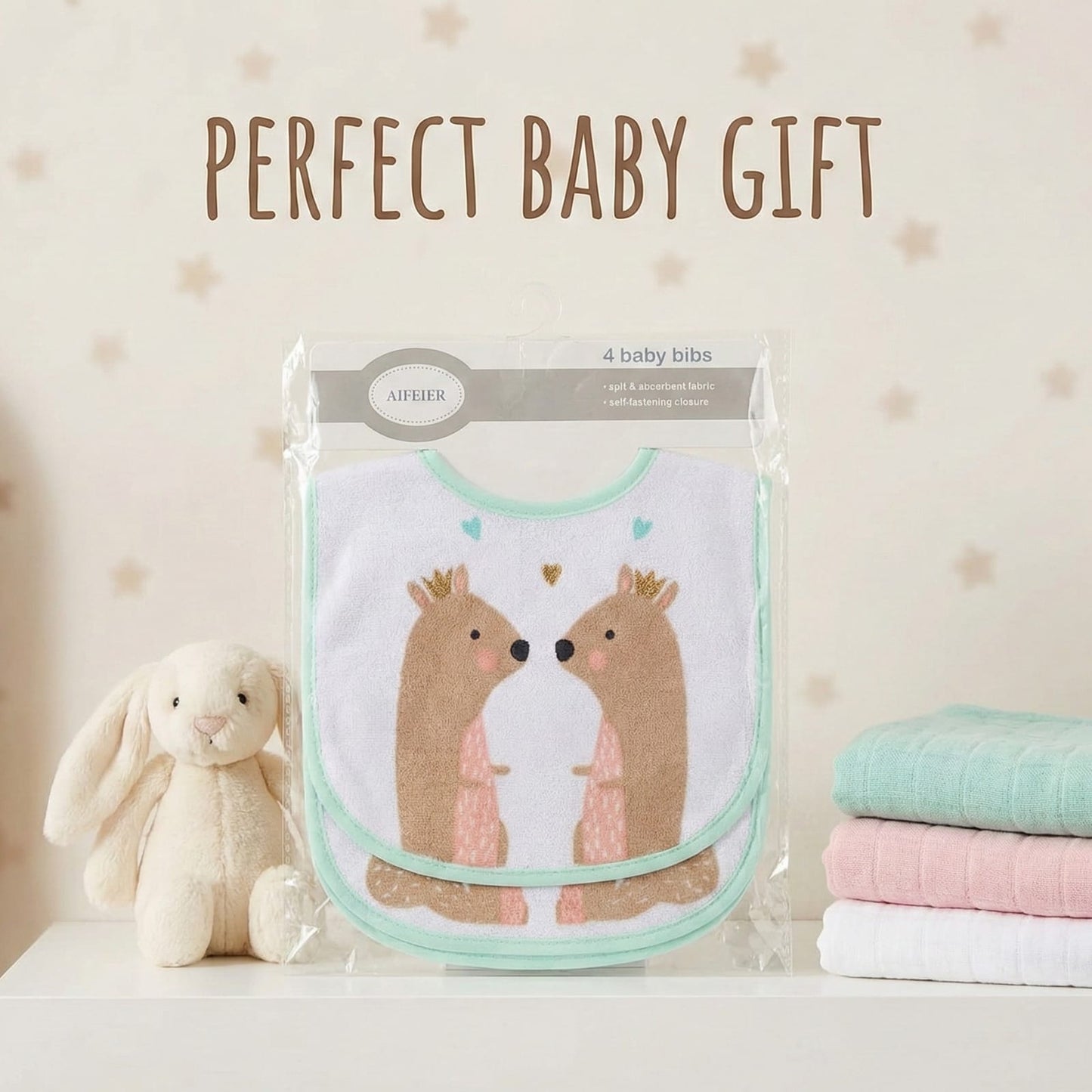 Adorable Squirrel Kiss Baby Bibs