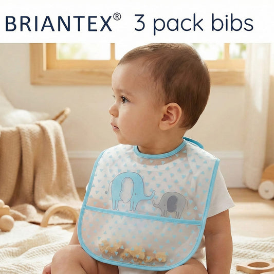 Waterproof Bibs with Crumb Catcher - 3 Pack Set