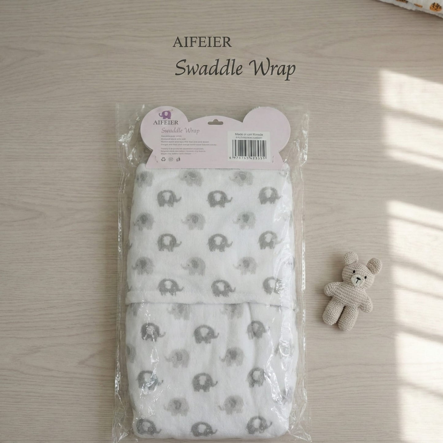 AIFEIER Cozy Elephant Swaddle Wrap & Hat Set