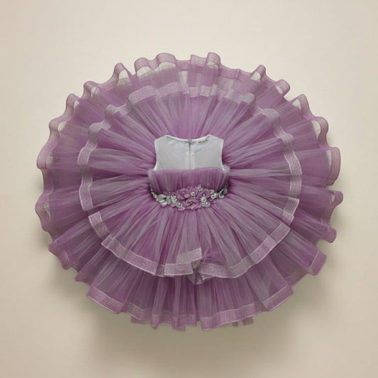 Elegant Purple Floral Party Dress