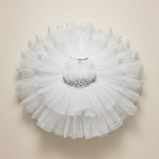 Elegant White Floral Party Dress