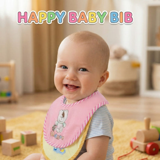 The "Happy Bear" Pink & Yellow Layered Bib
