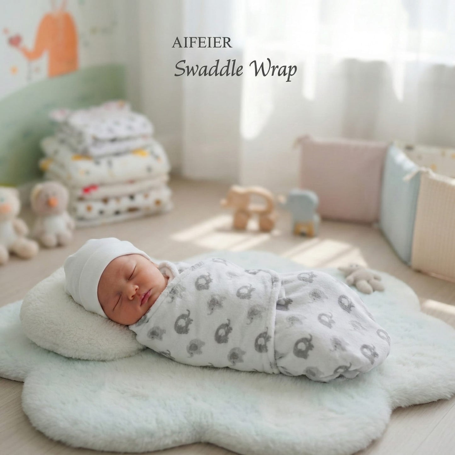 AIFEIER Cozy Elephant Swaddle Wrap & Hat Set
