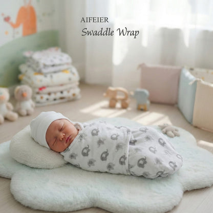 AIFEIER Cozy Elephant Swaddle Wrap & Hat Set