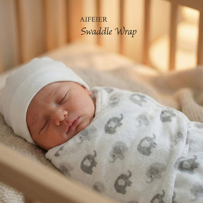AIFEIER Cozy Elephant Swaddle Wrap & Hat Set