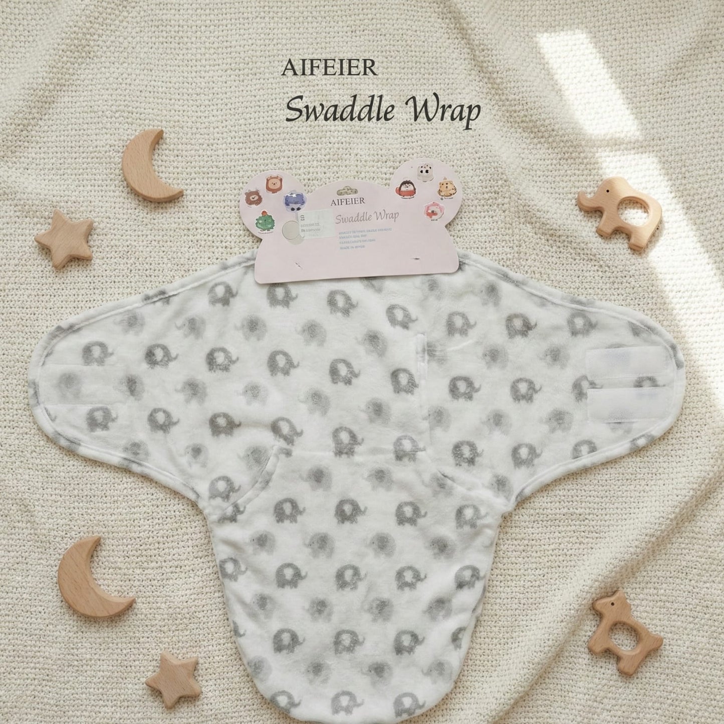 AIFEIER Cozy Elephant Swaddle Wrap & Hat Set