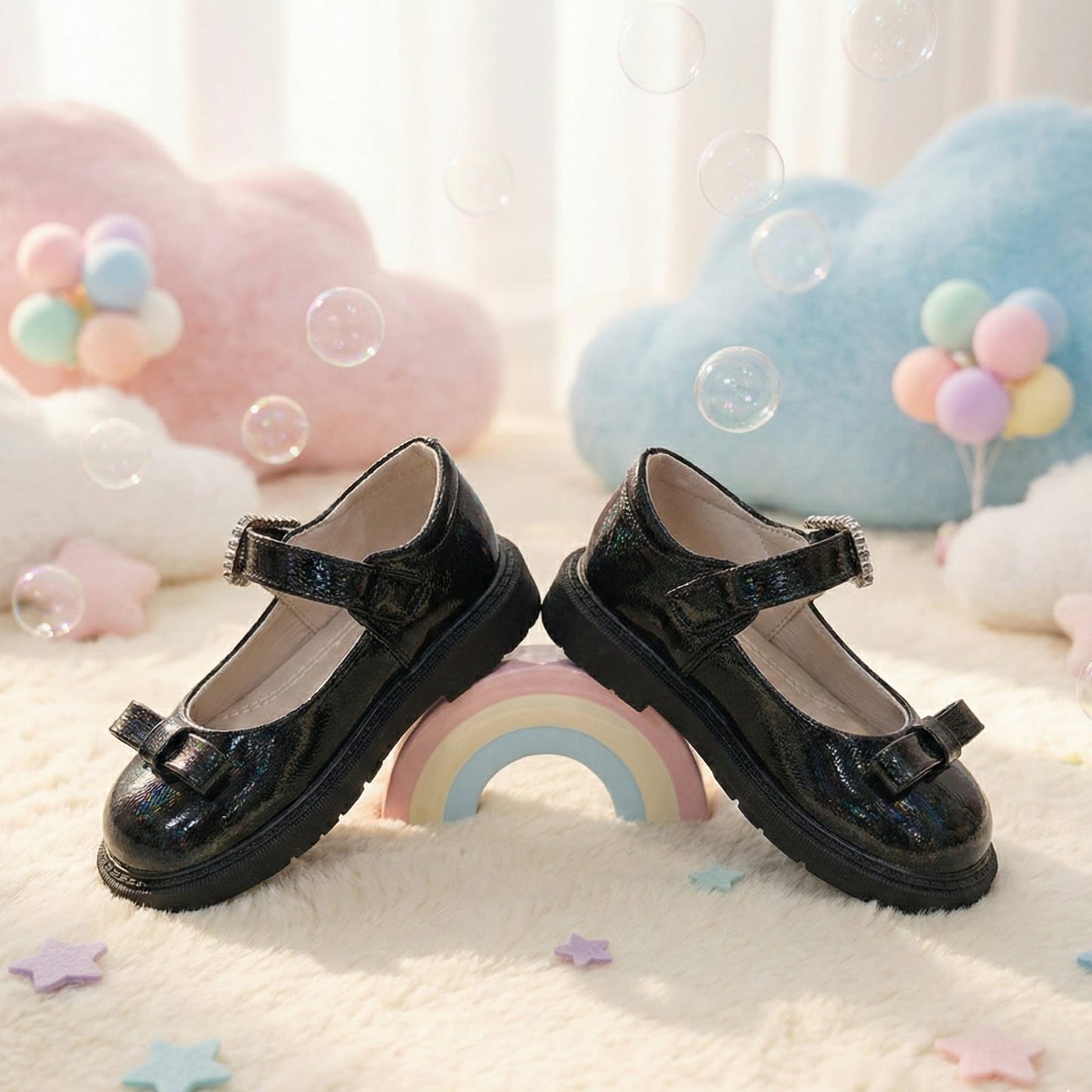 Black Glitter Bow Shoes