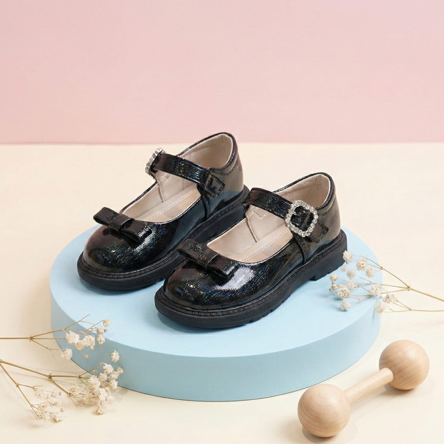 Black Glitter Bow Shoes